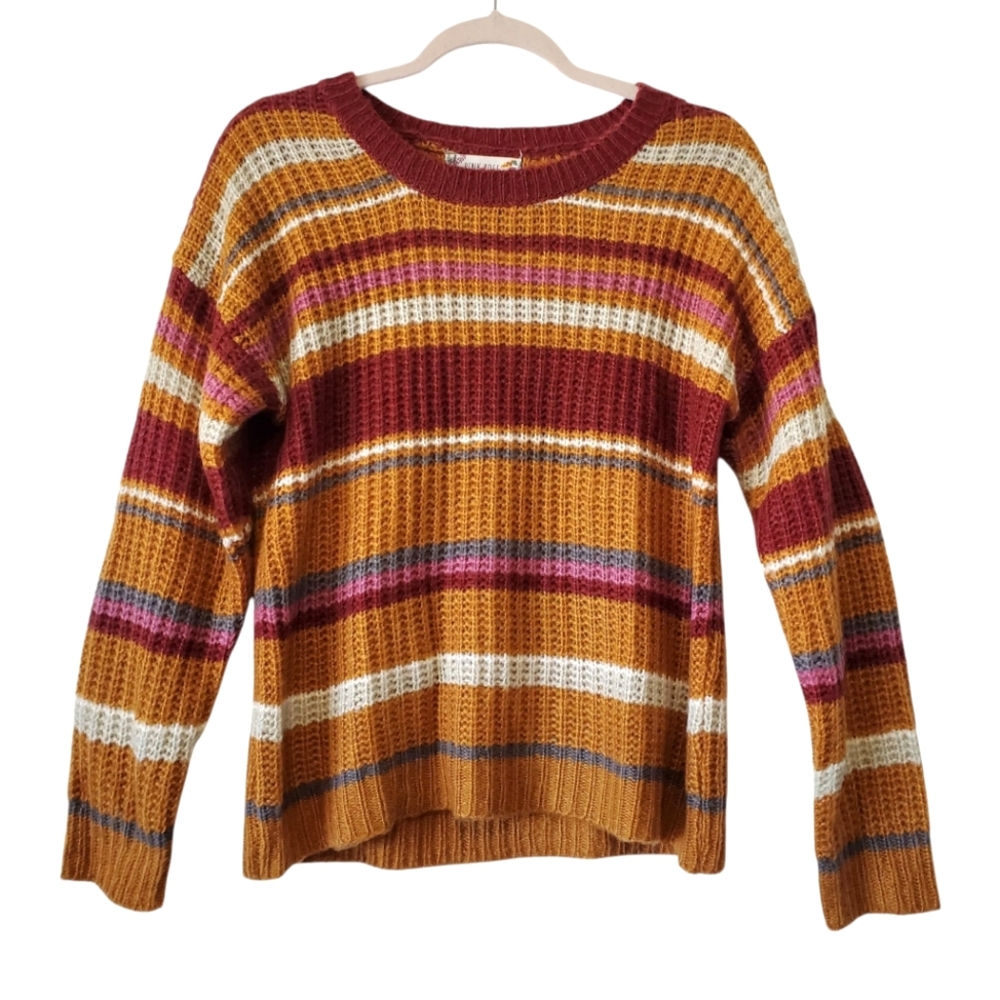 Pink Rose Cropped Striped Knit Sweater